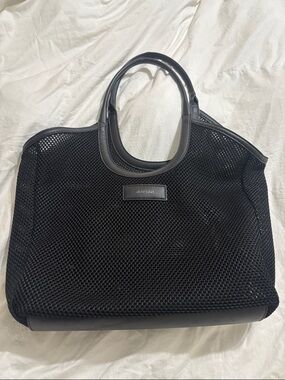 Black Mesh Tote with Leather Handles
